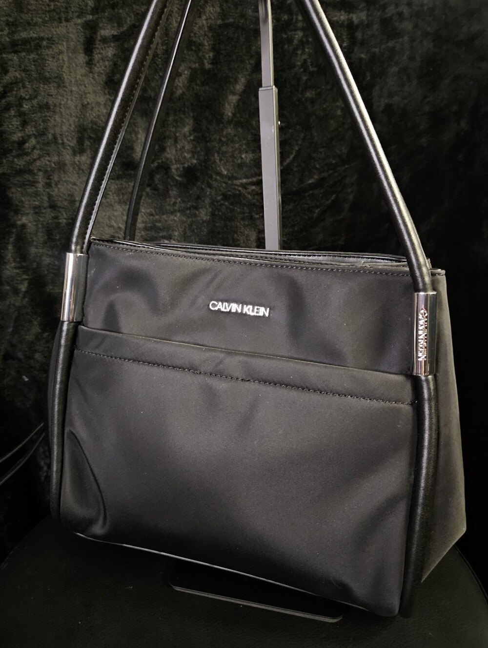 Calvin Klein Angelique Nylon Microfiber Satchel- Black
